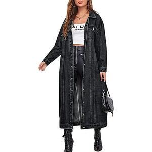❤️ Women's Fashion Spring Button Down Midi Long Denim Jean Jacket Trench Coat